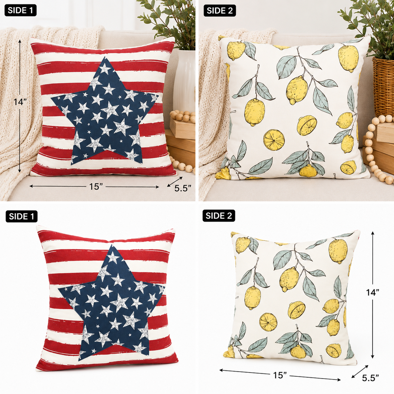 15" x 14" Reversible Pillow - Star/Lemons | Multicolor