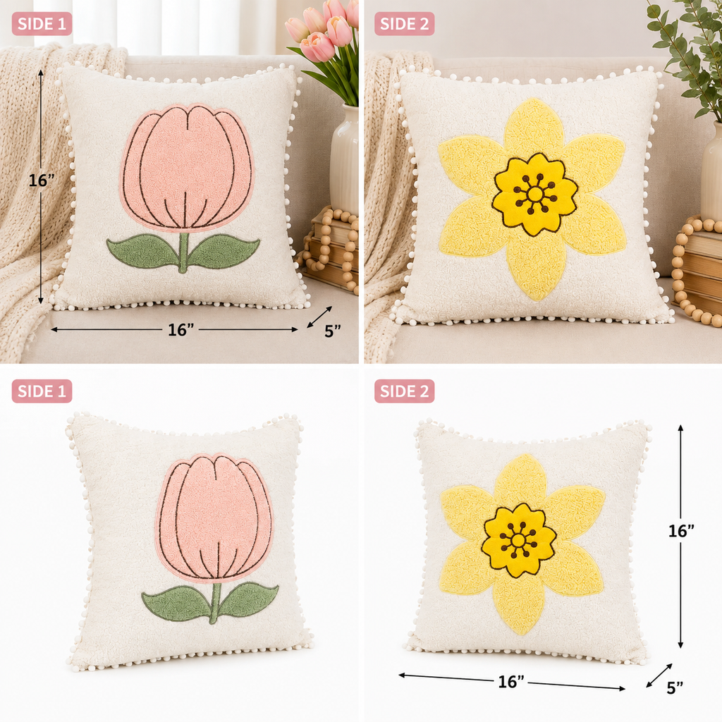 16" Reversible Pillow - Tulip and Daffodil