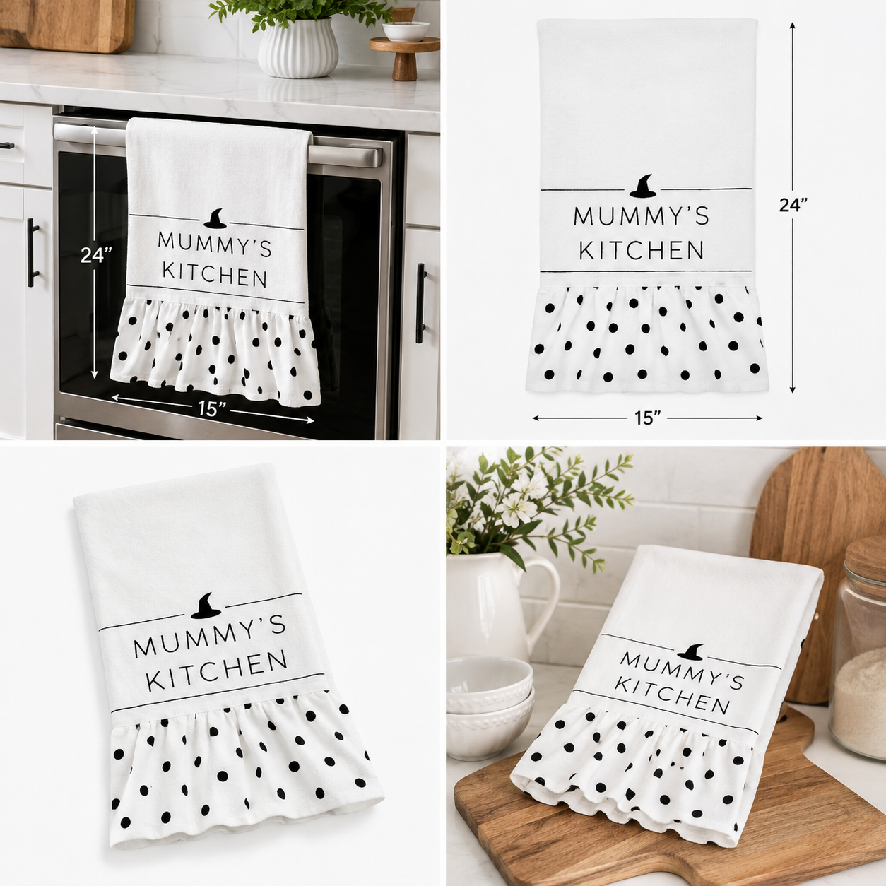 15" x 24" Dish Towel - Mummy's Kitchen | White and Black