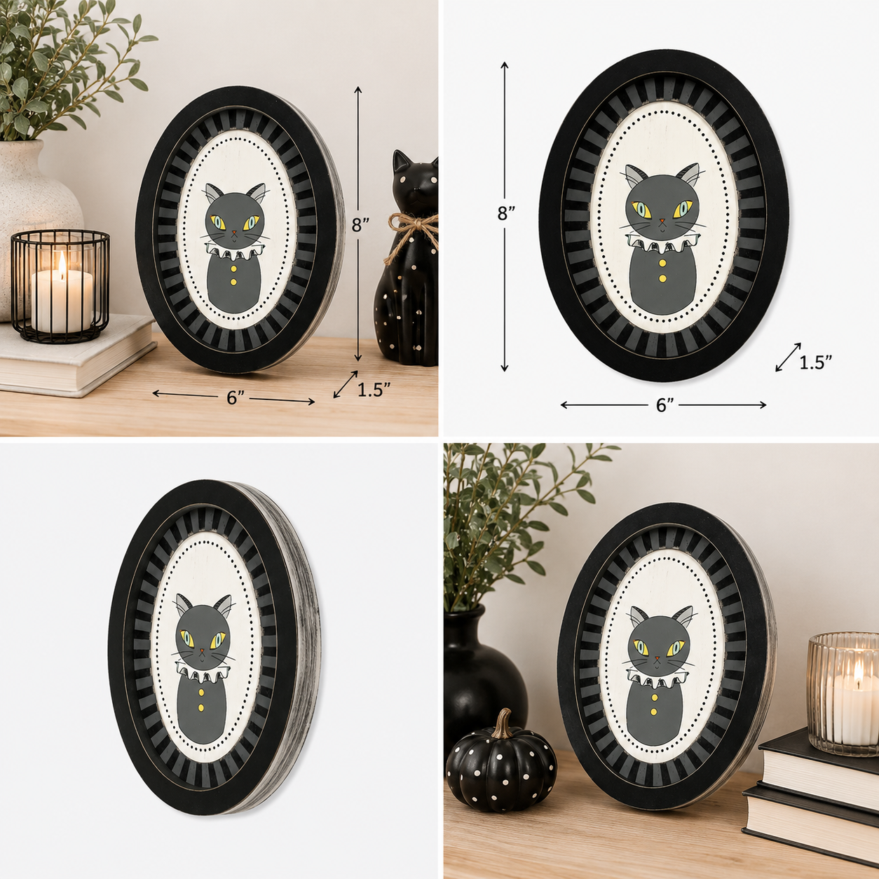 6" x 8" Wood Framed Sign - Black Cat | Multicolor