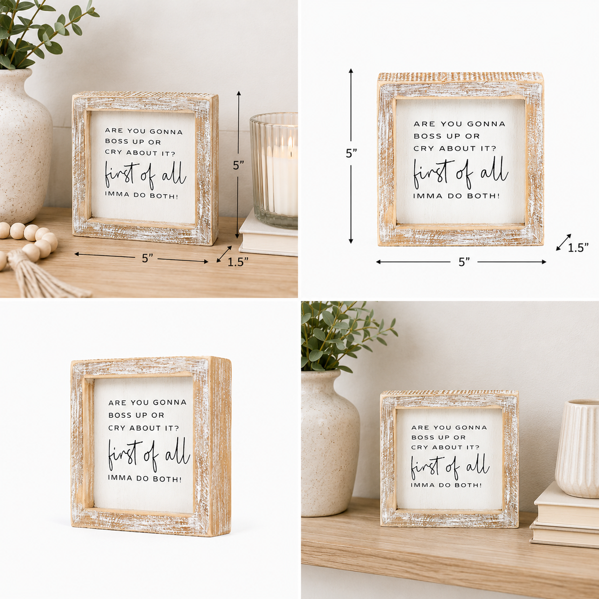 5" Wood Framed Sign - Boss Up | White and Black