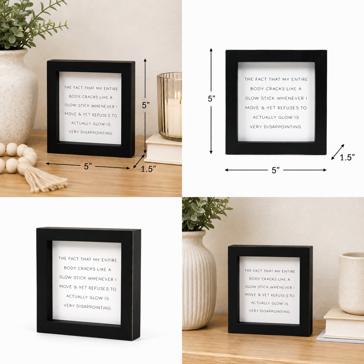 5" Wood Framed Sign - Glow Stick | White and Black