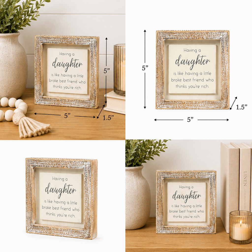5" Wood Framed Sign - Daughter/Best Friend | White and Gray