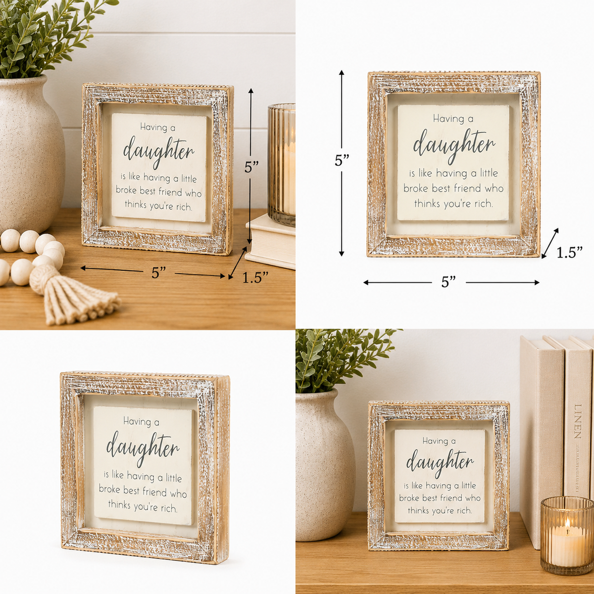 5" Wood Framed Sign - Daughter/Best Friend | White and Gray