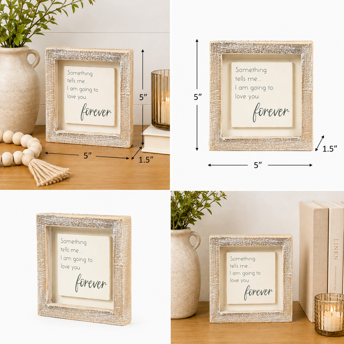 5" Wood Framed Sign - Love You Forever | White and Gray