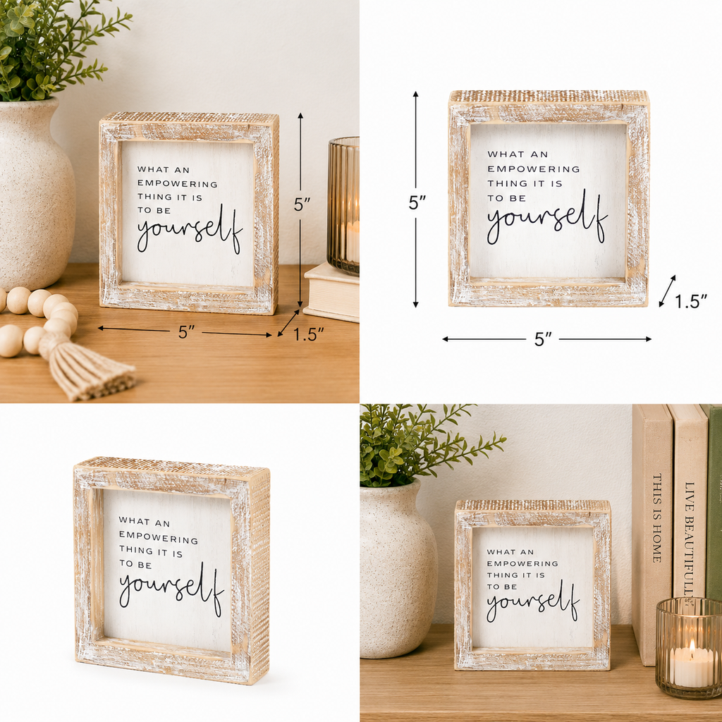 5" Wood Framed Sign - Empowering | White and Black