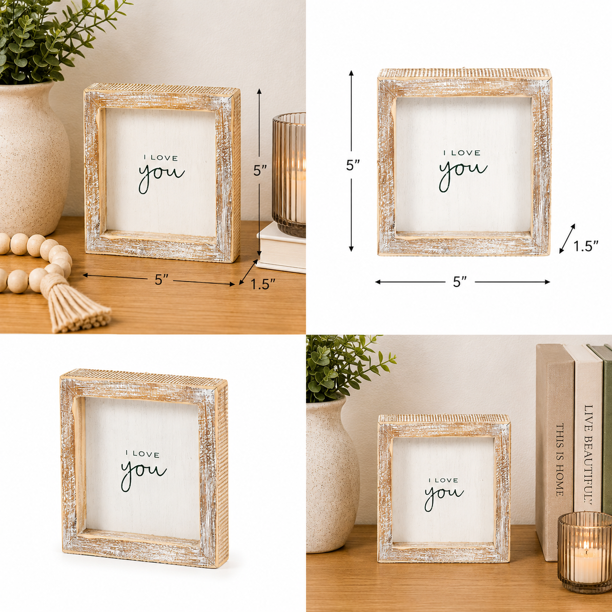 5" Wood Framed Sign - I Love You