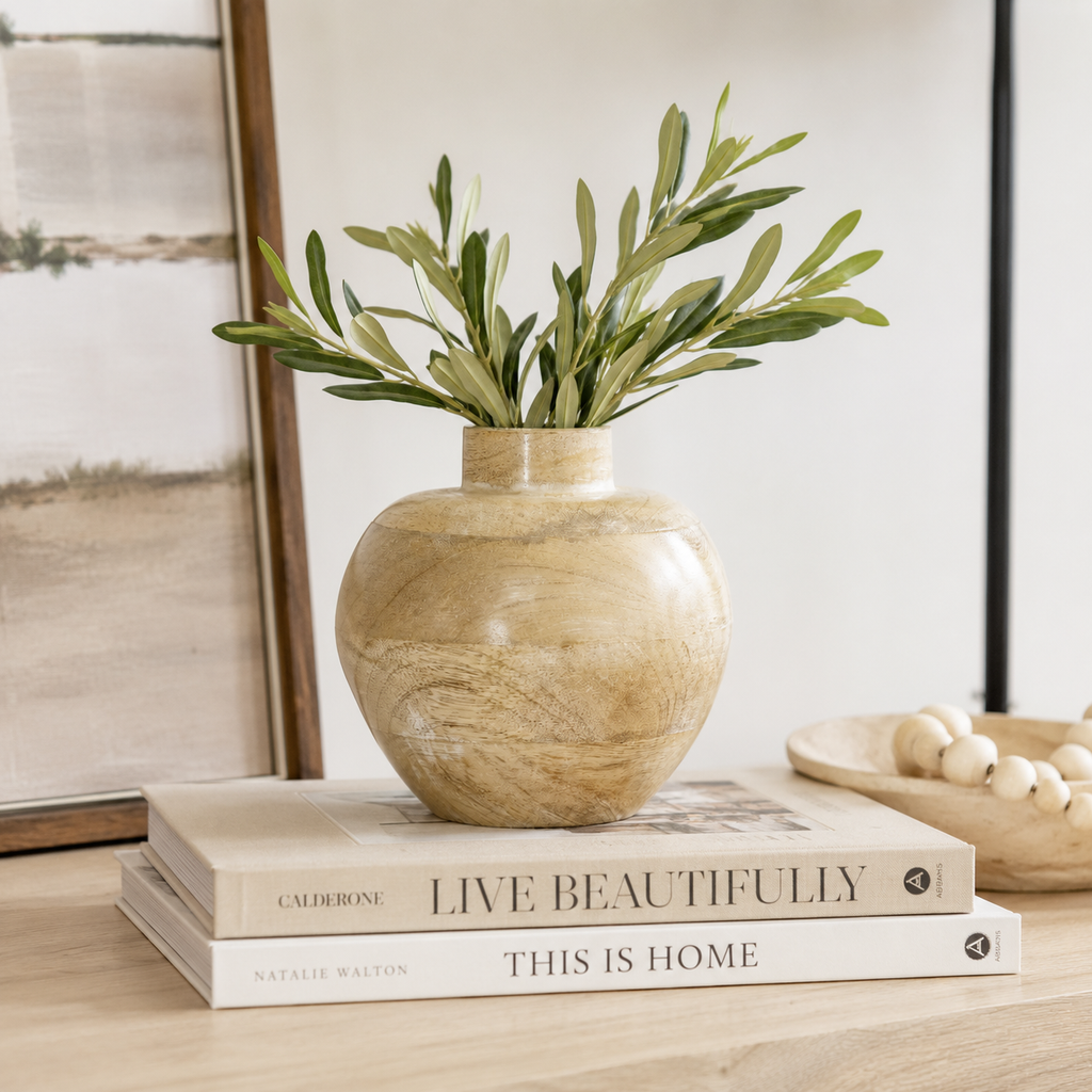 6" Mango Wood Vase - Natural and White