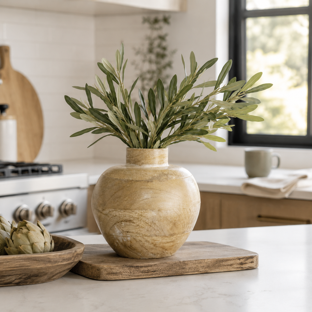 6" Mango Wood Vase - Natural and White