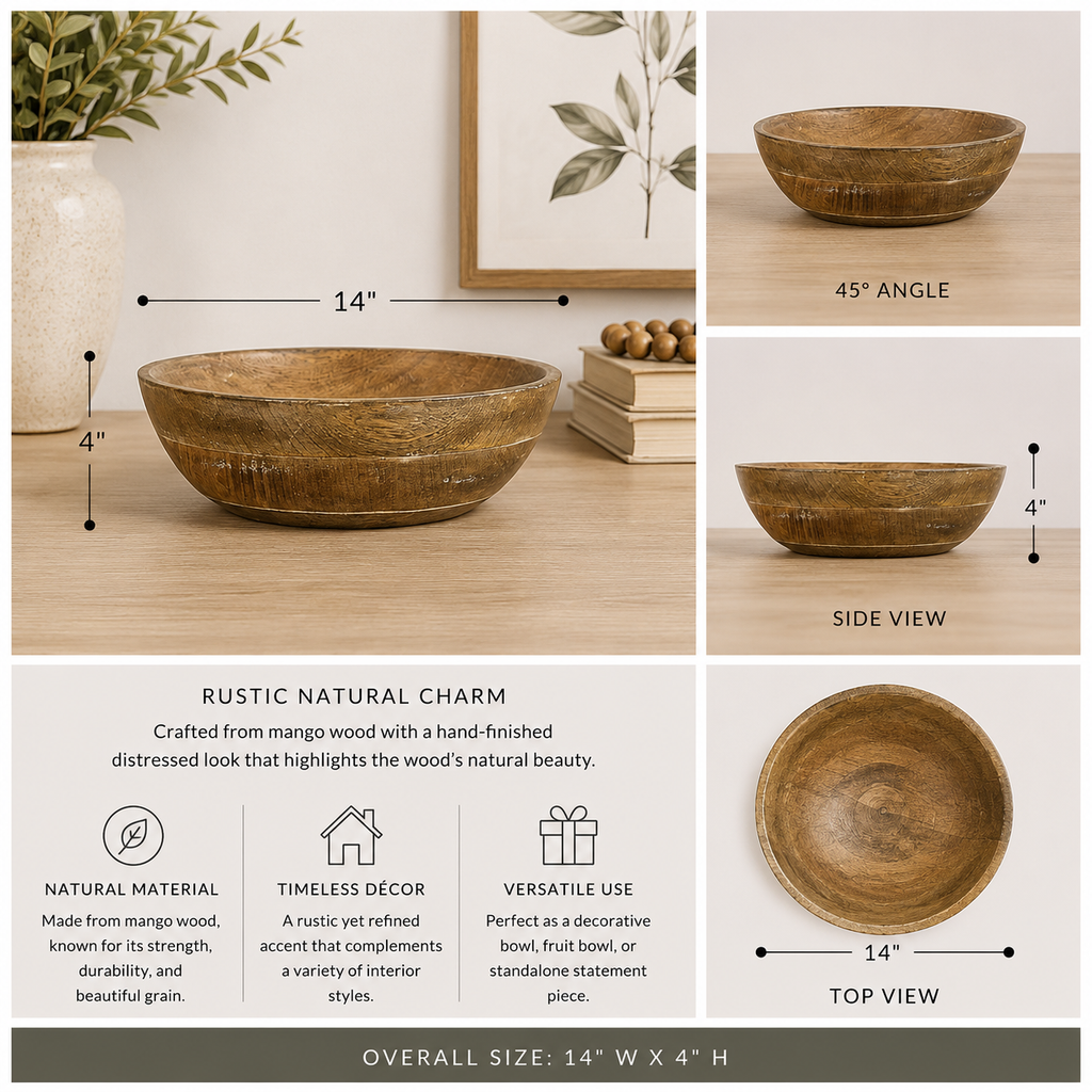 14" Mango Wood Decorative Bowl - Natural