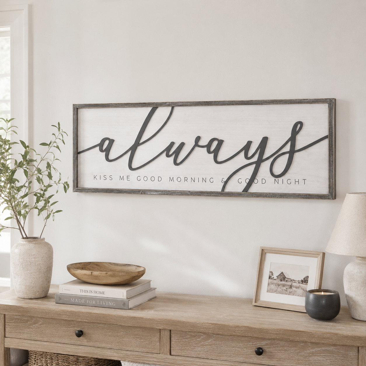 47" x 16" Reversible Wood Framed Wall Art - You/me | White and Gray
