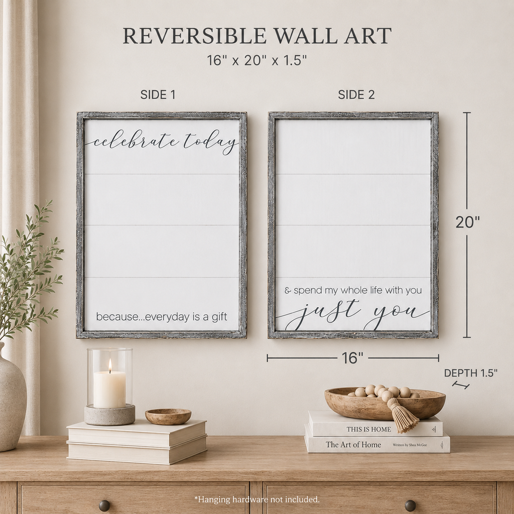 16" x 20" Reversible Shiplap Wood Framed Wall Art - Just You | White and Gray