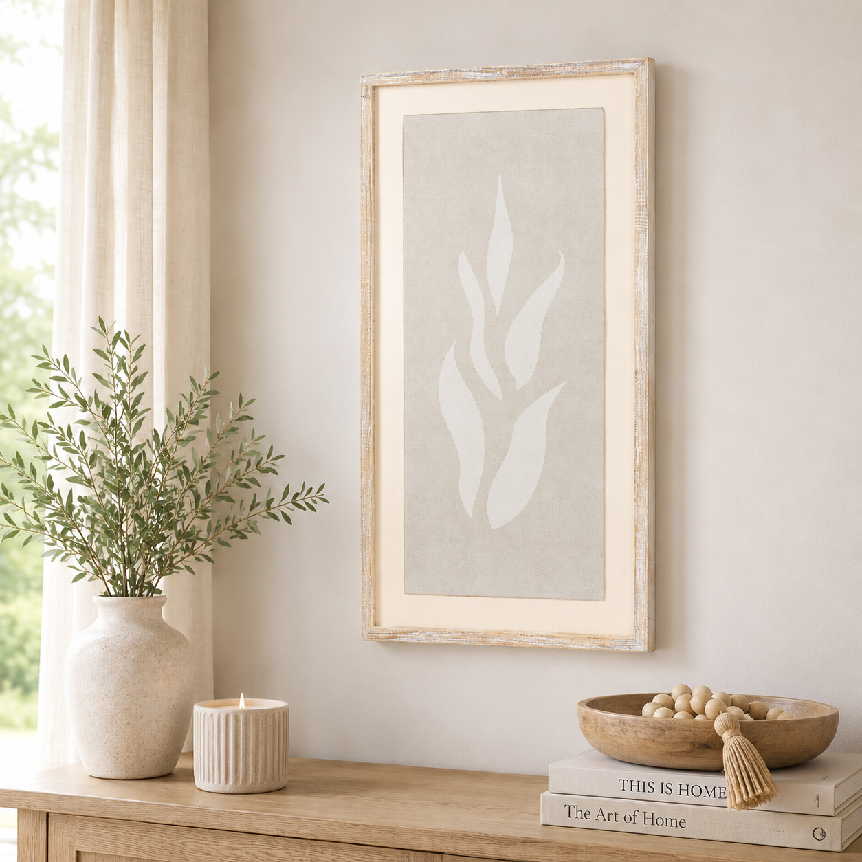 17" x 32" Wood Framed Wall Art - Wheat | Cream and Gray