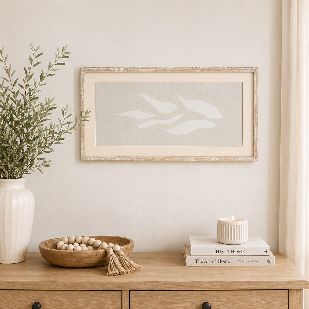 17" x 32" Wood Framed Wall Art - Wheat | Cream and Gray