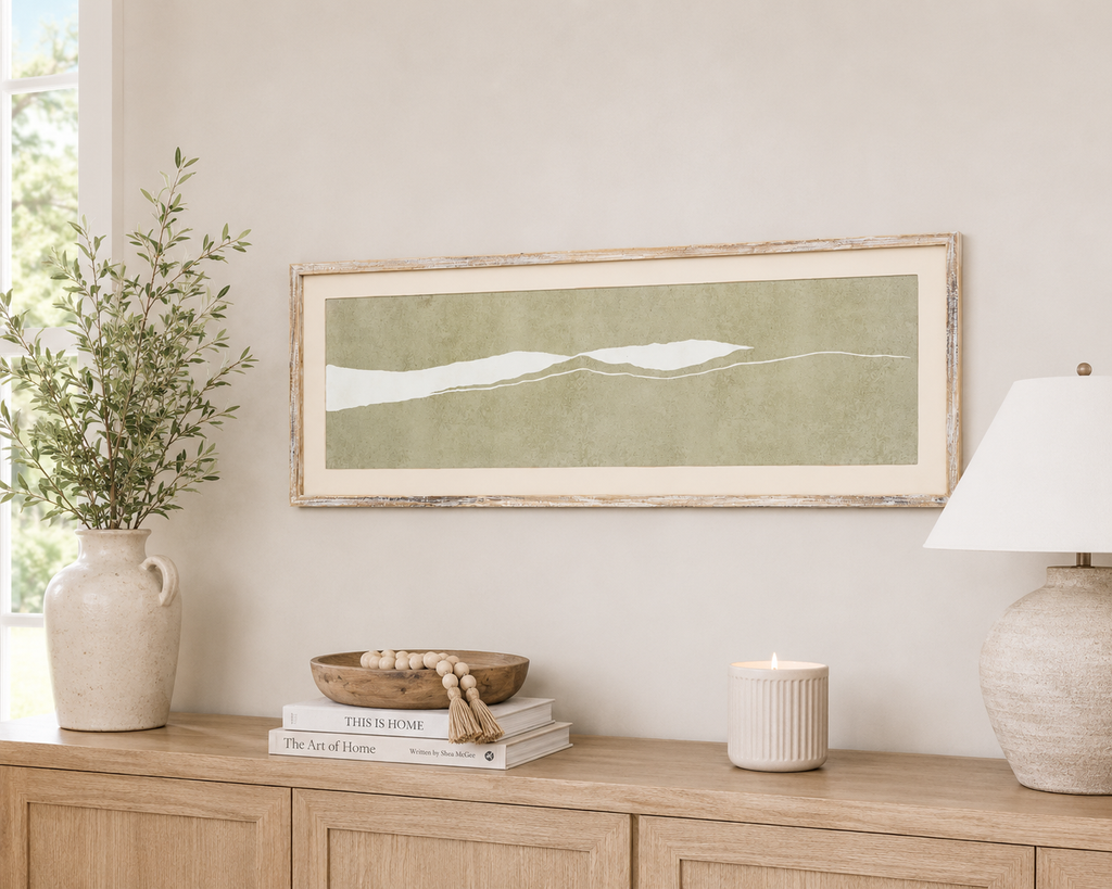 47" x 16" Wood Framed Wall Art - Plateau | Cream and Gray