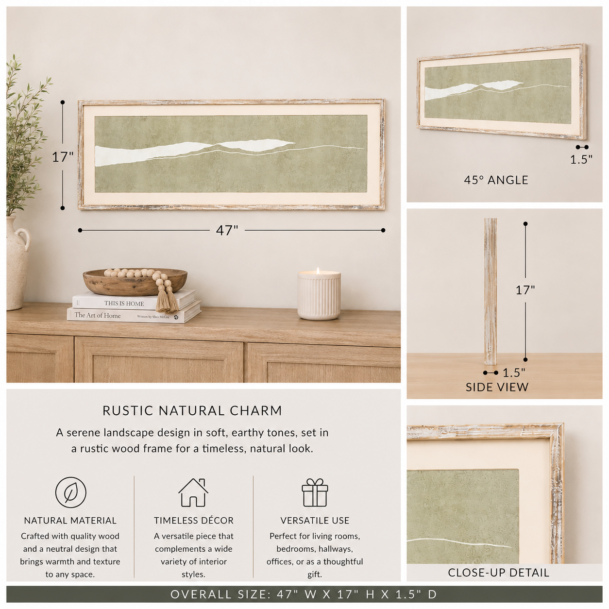 47" x 16" Wood Framed Wall Art - Plateau | Cream and Gray