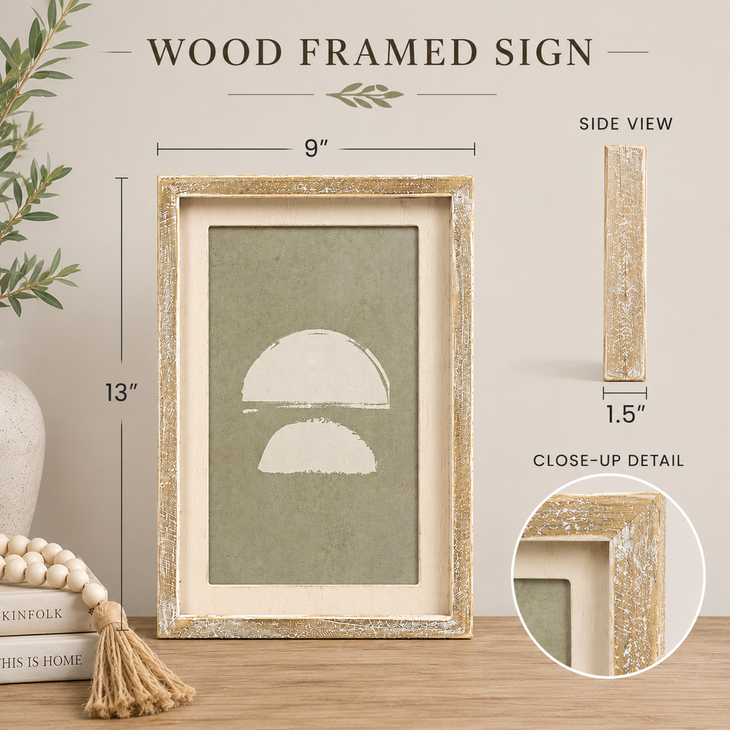 9" x 13" Wood Framed Sign - Half Circle Abstract | Sage and Cream