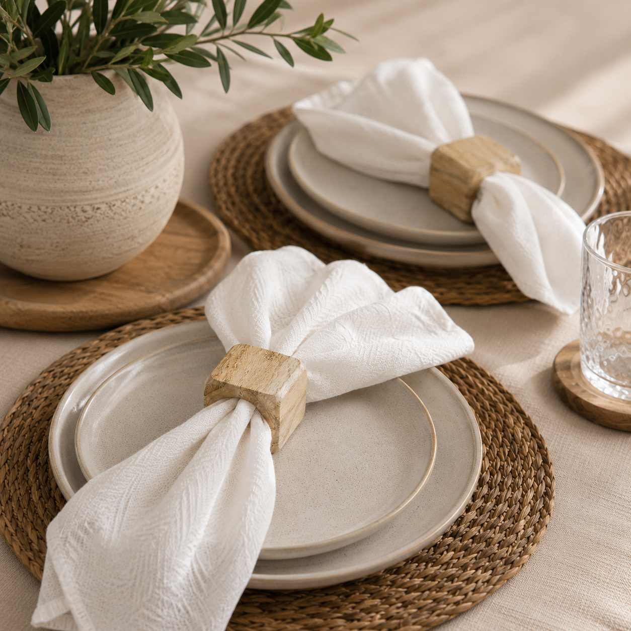 3" Mango Wood Square Napkin Rings - Natural (Set of 4)