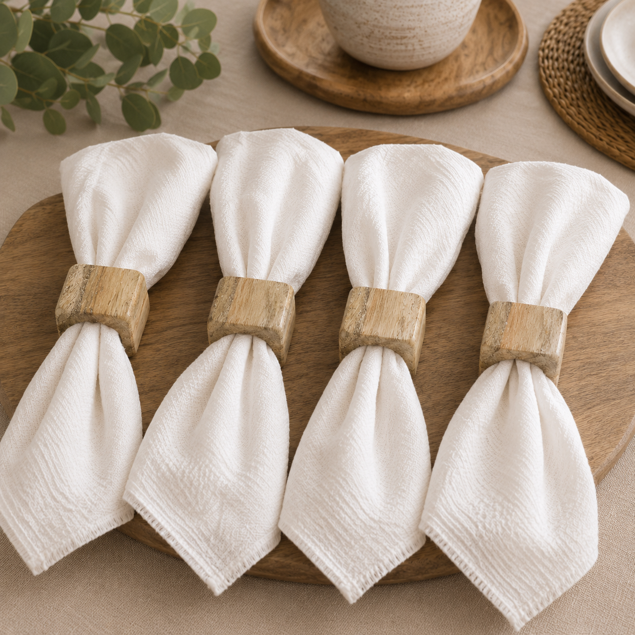 3" Mango Wood Square Napkin Rings - Natural (Set of 4)