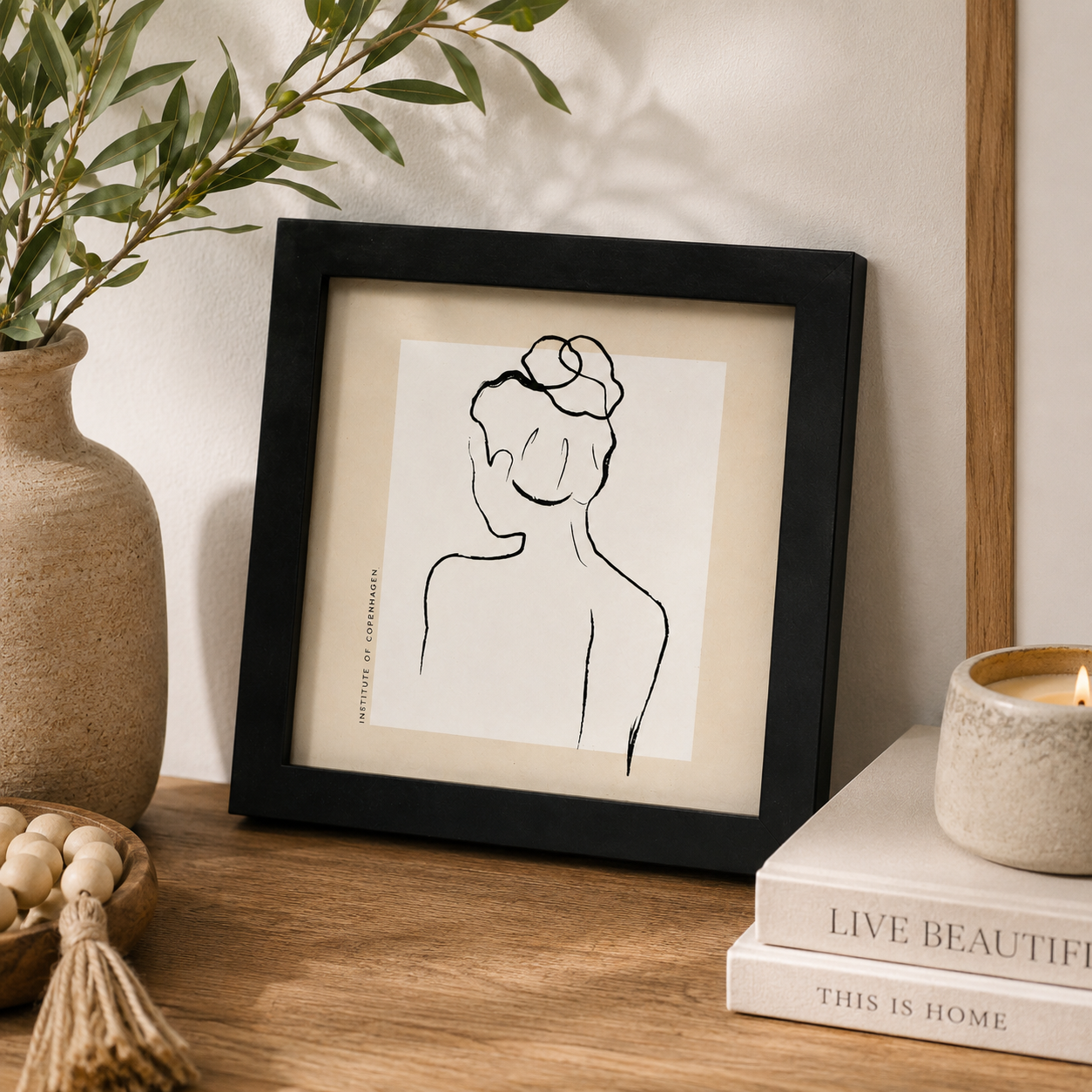 7" Reversible Wood Framed Sign - Squiggle/Woman | White and Black