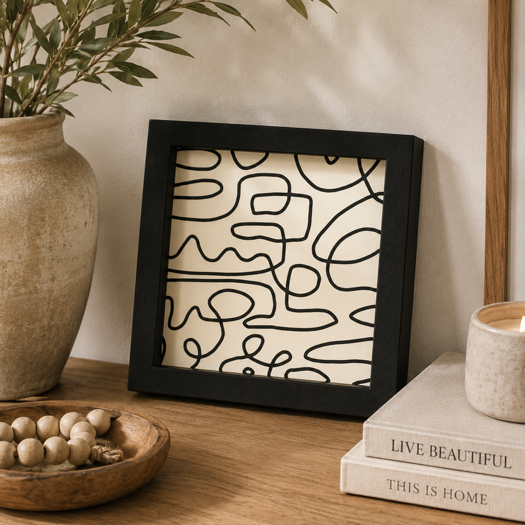 7" Reversible Wood Framed Sign - Squiggle/Woman | White and Black