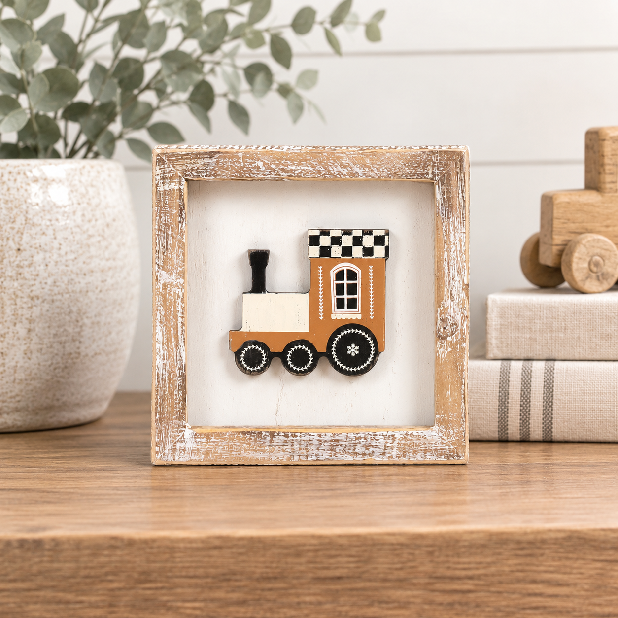 5” Reversible Wood Framed Sign - Train and Journey | Multicolor