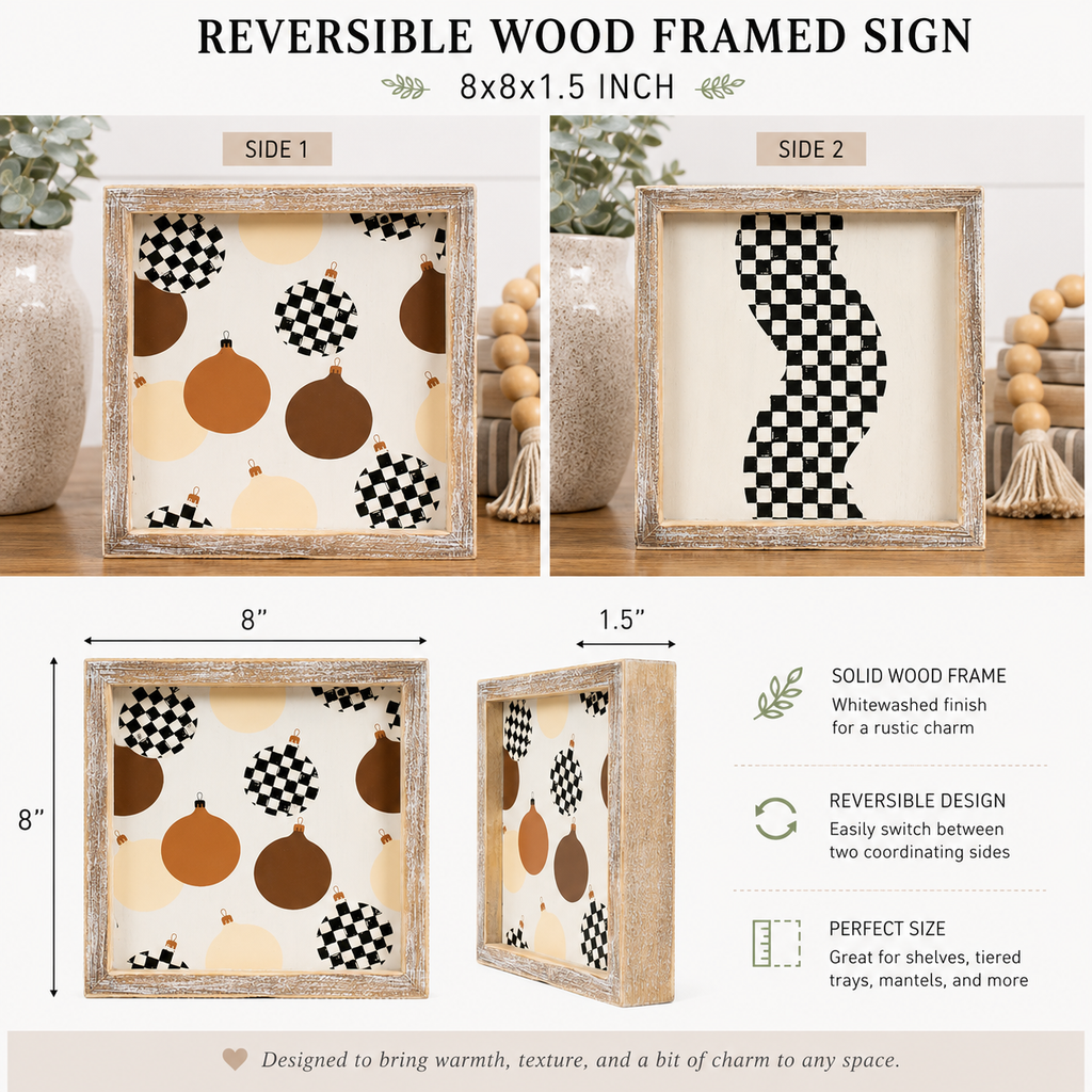 8" Reversible Wood Framed Sign - Balls/Squiggle | Multicolor