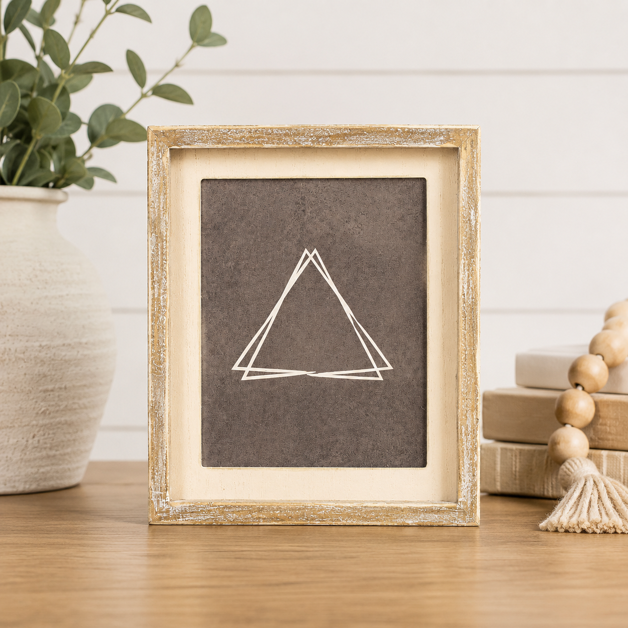 9" x 10" Wood Framed Sign - Triangle, Brown/Cream