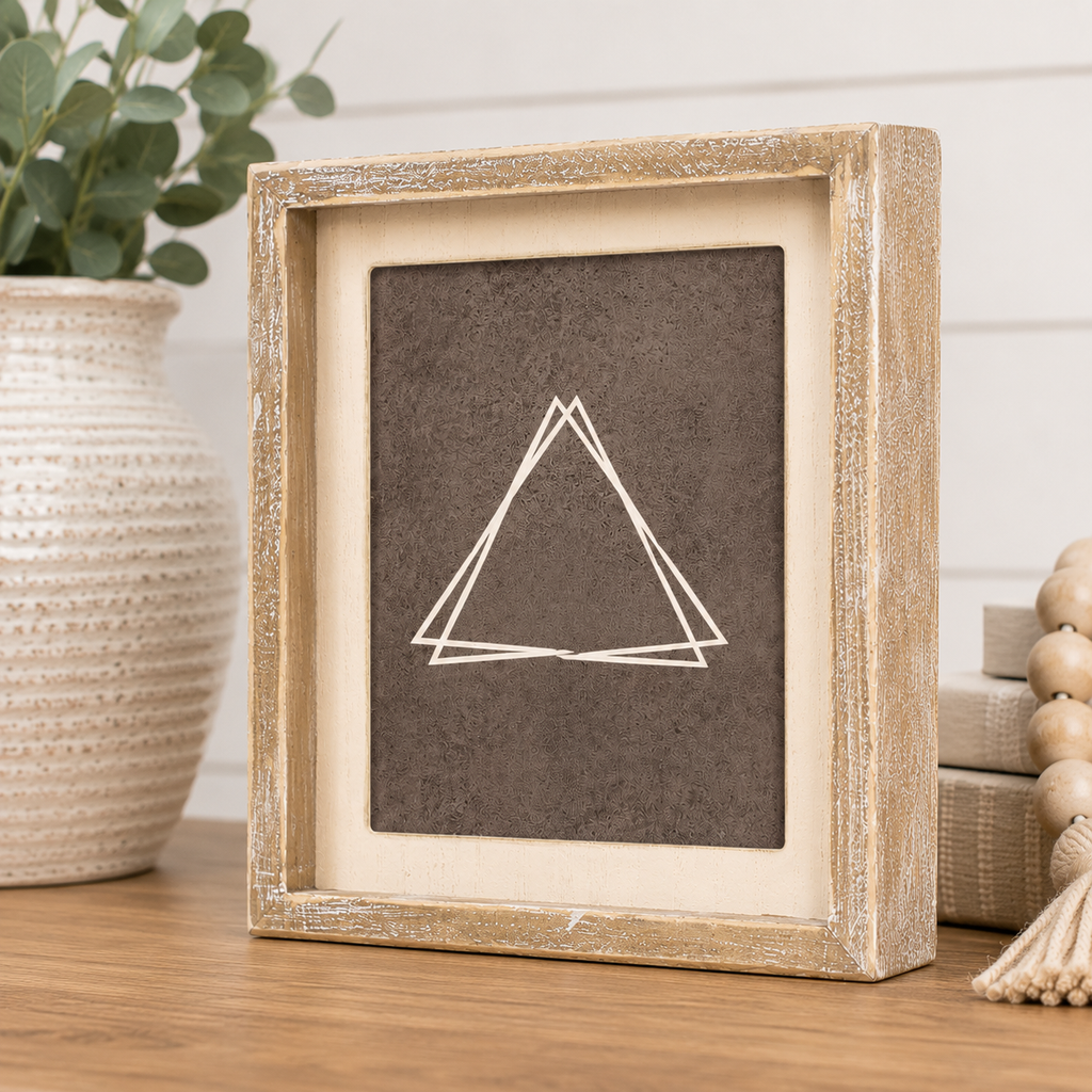 9" x 10" Wood Framed Sign - Triangle, Brown/Cream