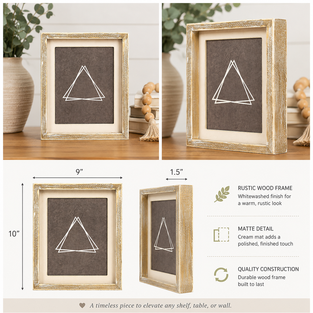 9" x 10" Wood Framed Sign - Triangle, Brown/Cream