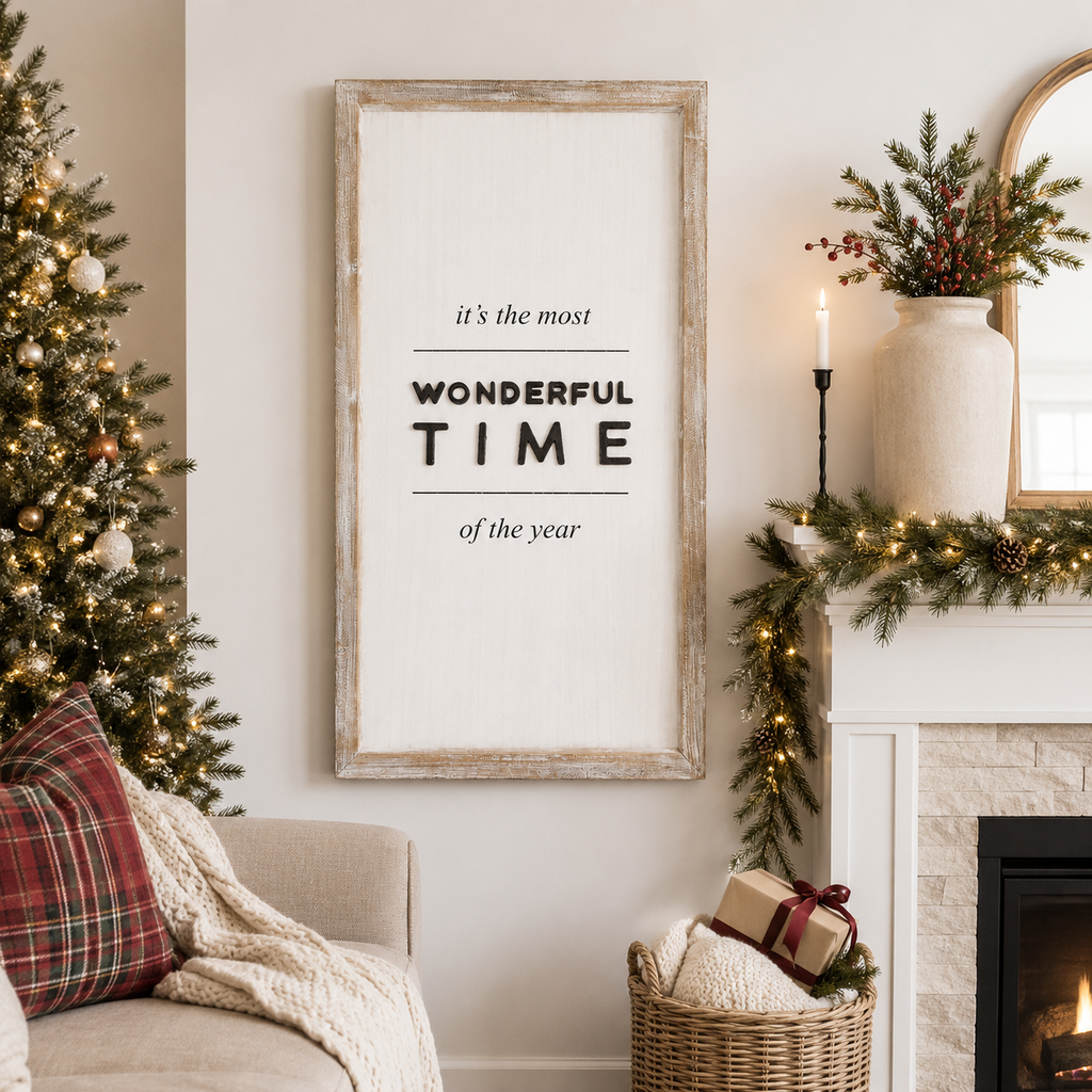 20" x 37" Reversible Wood Framed Wall Art - Snowman | White and Black