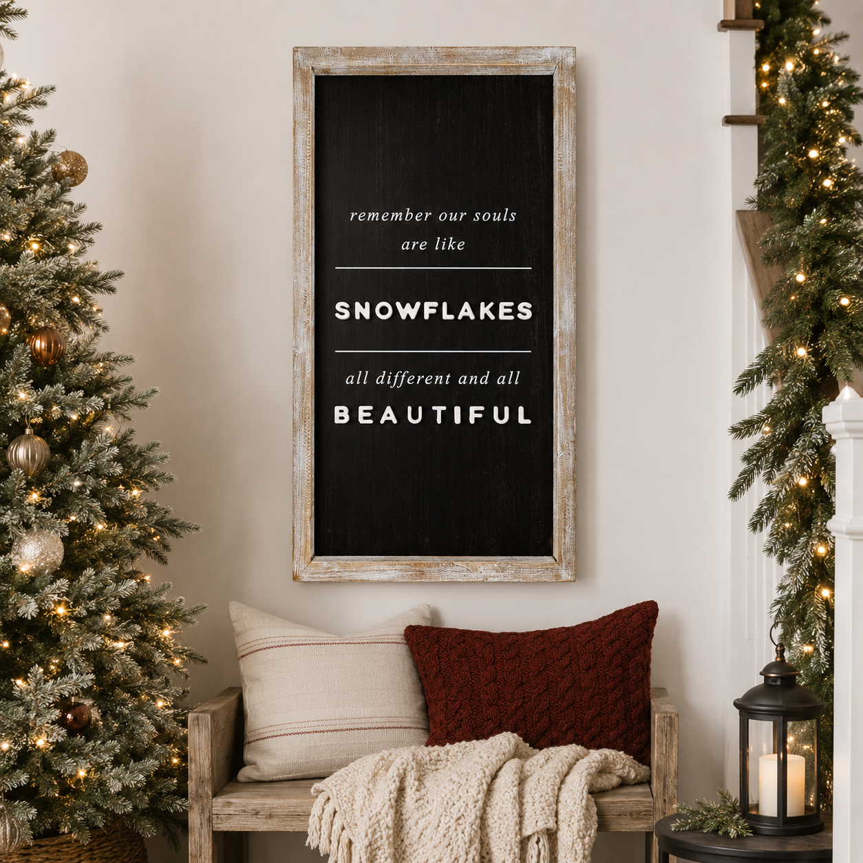 20" x 37" Reversible Wood Framed Wall Art - Snowman | White and Black