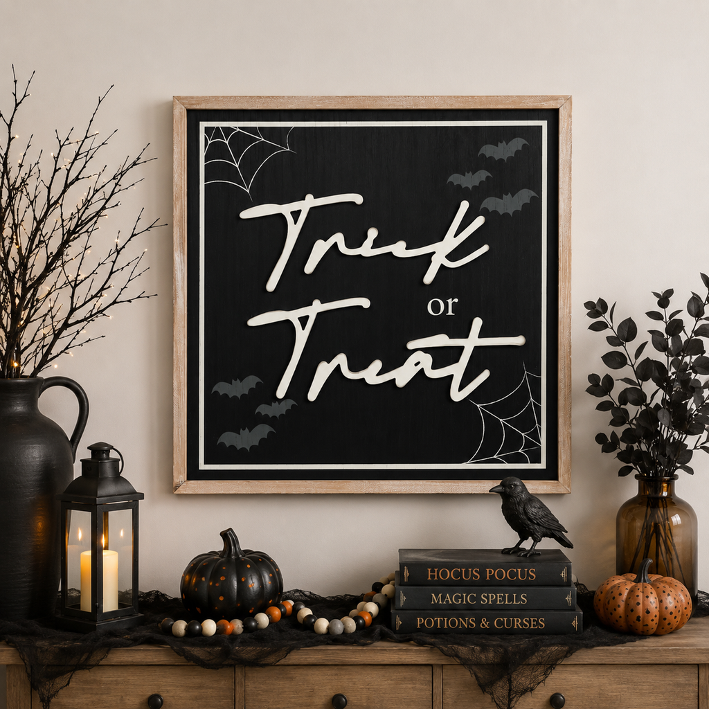 24" Reversible Wood Framed Wall Art - Trick or Treat and Hello Autumn | Multicolor