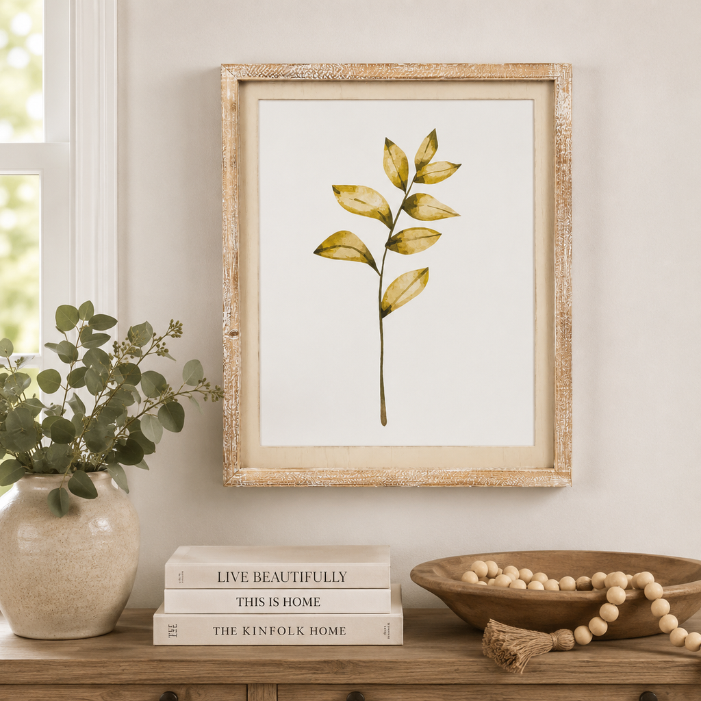 16" x 19" Reversible Wood Framed Wall Art - Pinetree/Leaves | Multicolor