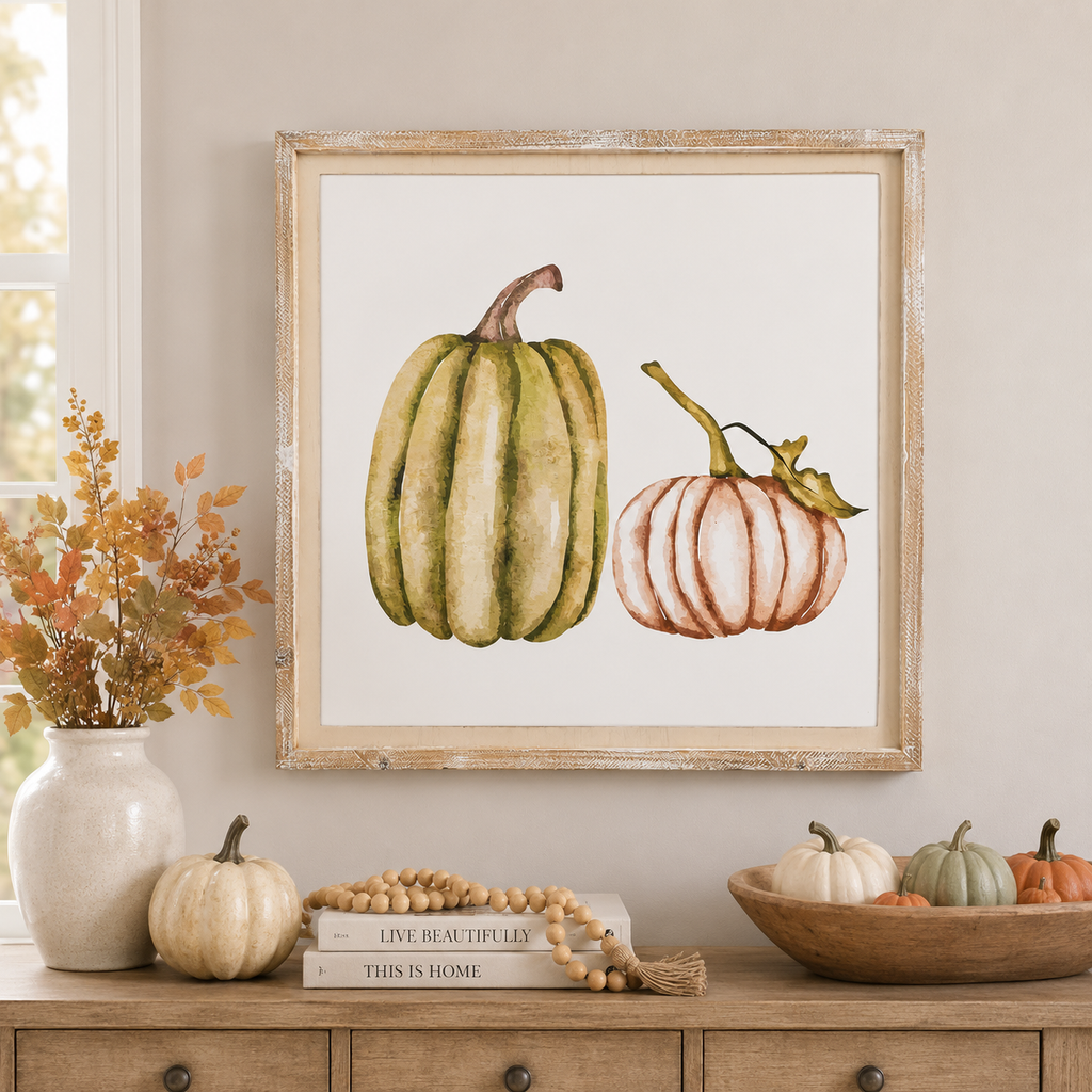 24" Reversible Wood Framed Wall Art - Pine and Pumpkin | Multicolor