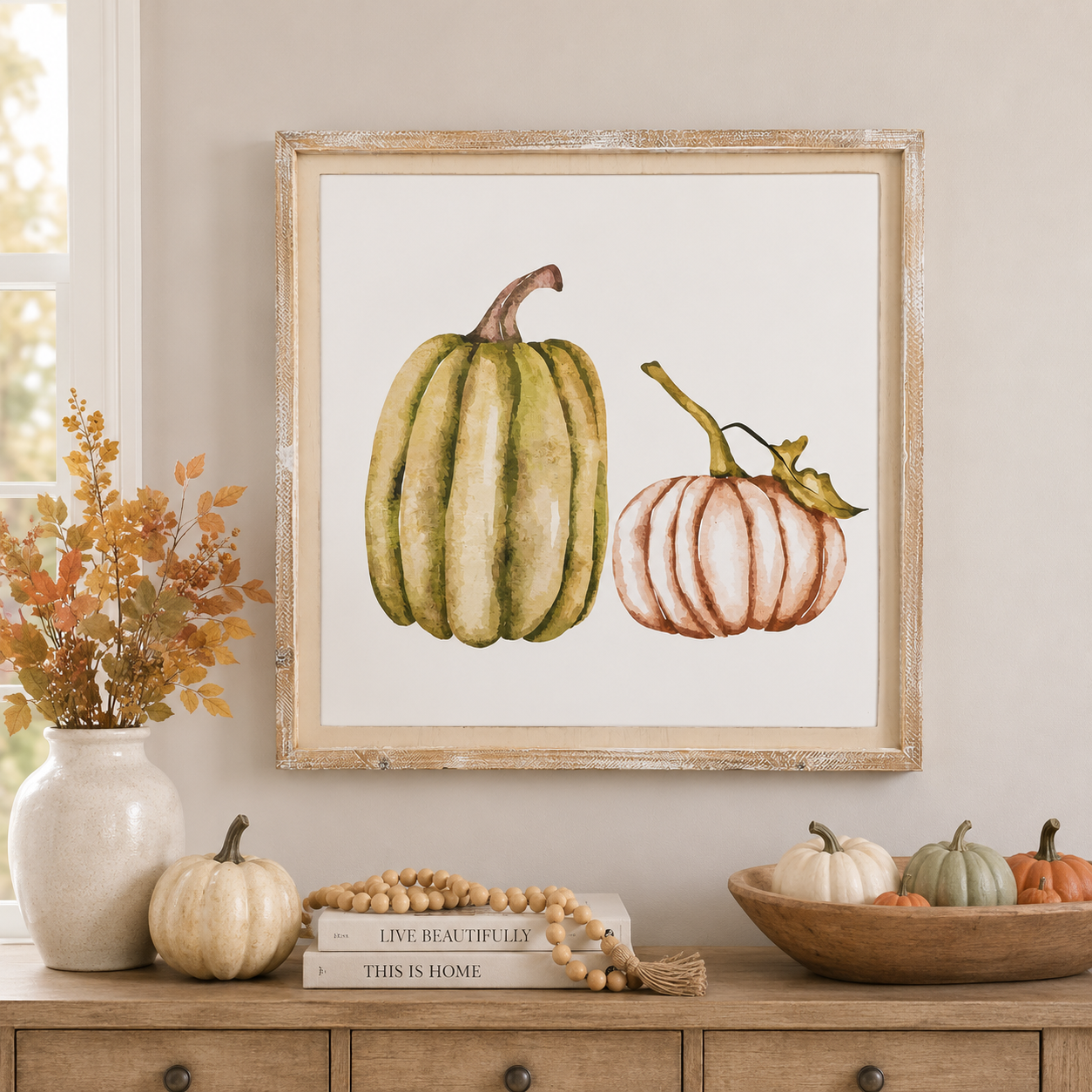 24" Reversible Wood Framed Wall Art - Pine and Pumpkin | Multicolor