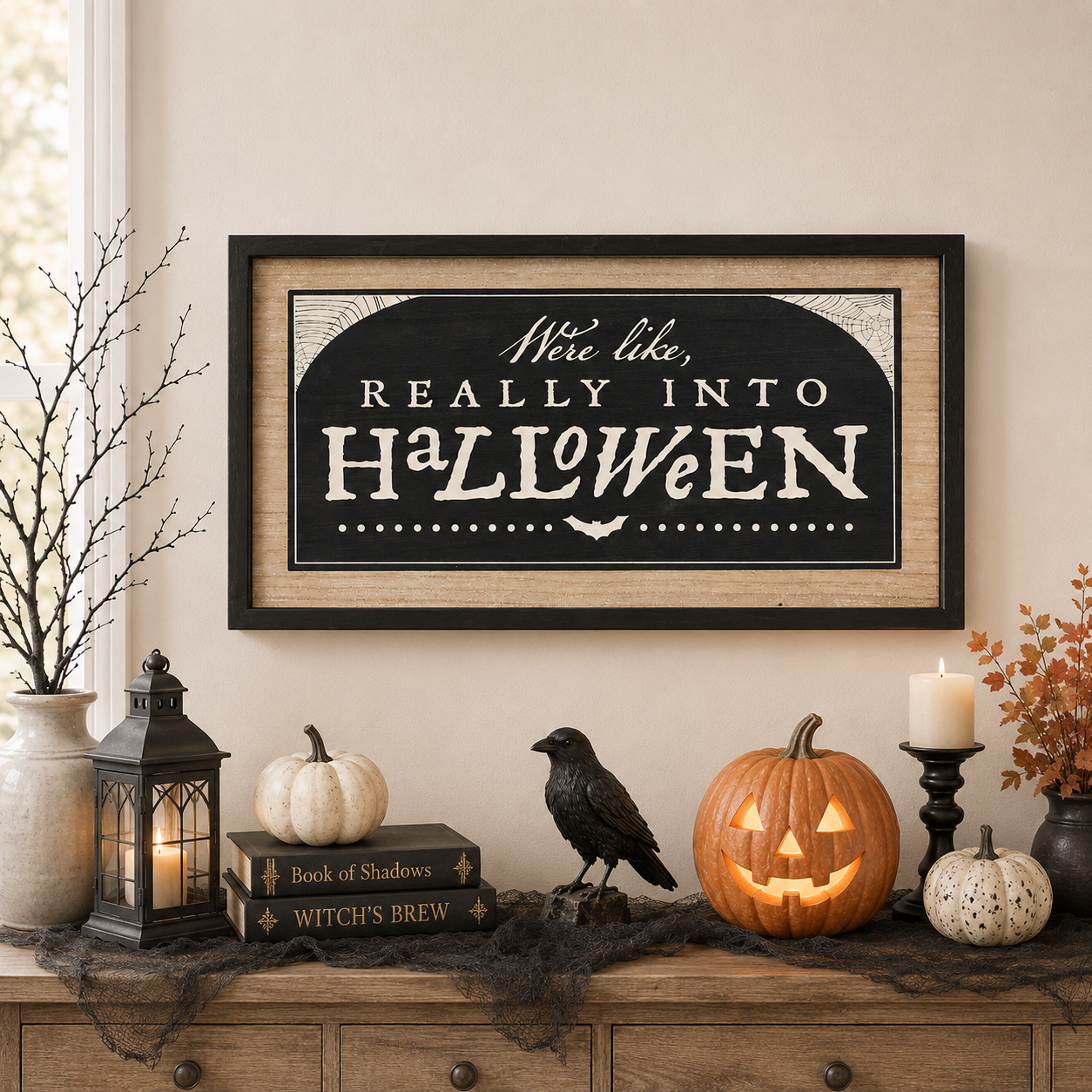 25" x 14" Reversible Wood Framed Wall Art - Really Into Halloween and Gather Together | Multicolor