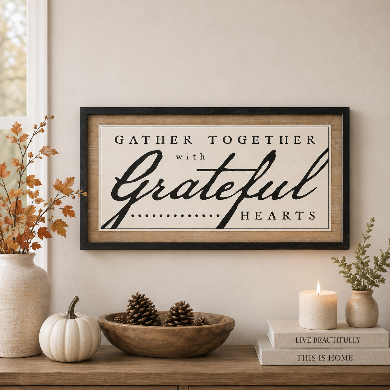 25" x 14" Reversible Wood Framed Wall Art - Really Into Halloween and Gather Together | Multicolor