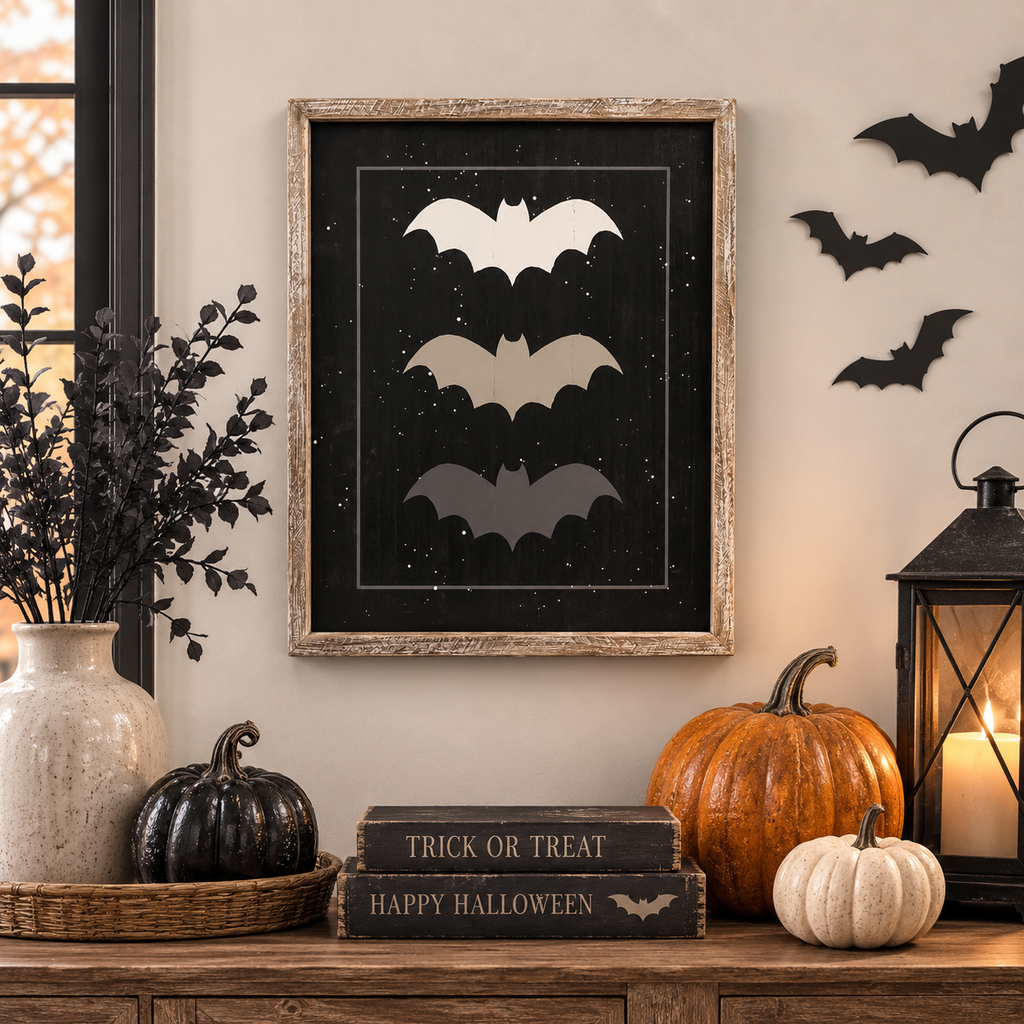 16" x 20" Reversible Wood Framed Wall Art - Bat and Pumpkin | Multicolor