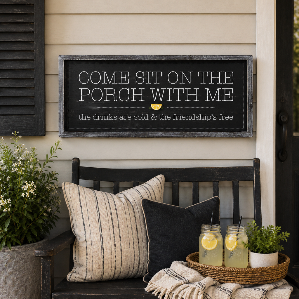 25" x 11" Reversible Wood Framed Wall Art - Porch and Friends | Multicolor