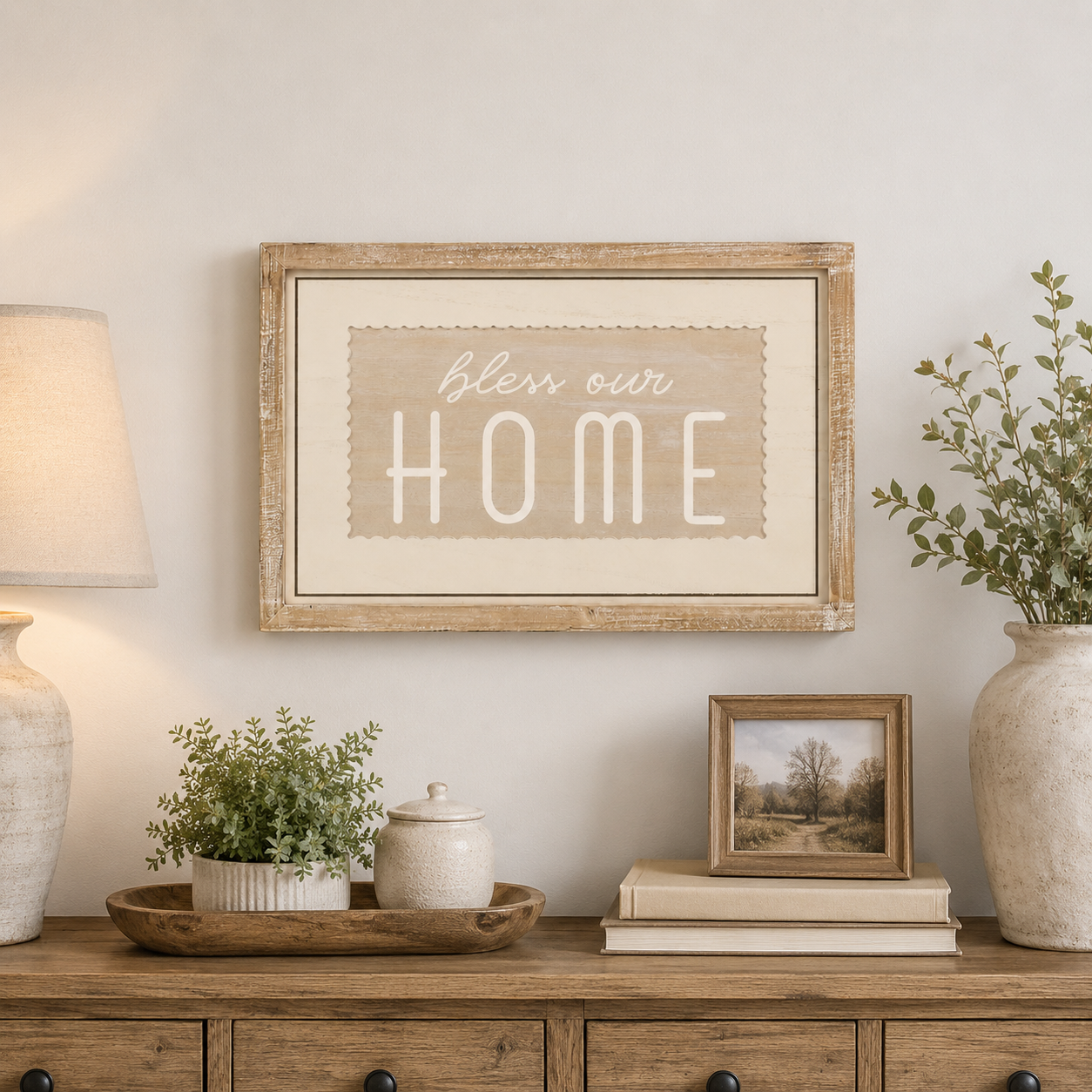 18" x 12" Reversible Wood Framed Wall Art - Love Blooms Here/Bless Our Home | Multicolor