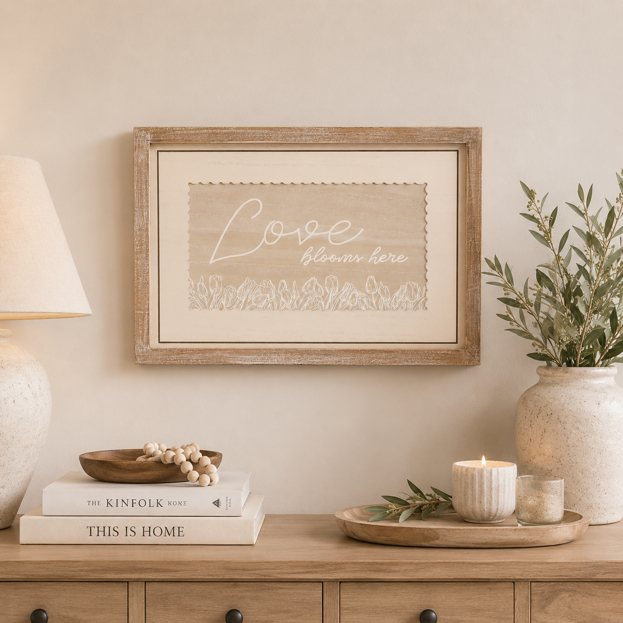 18" x 12" Reversible Wood Framed Wall Art - Love Blooms Here/Bless Our Home | Multicolor