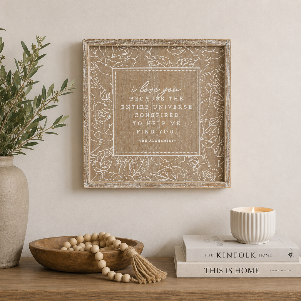 14" Reversible Wood Framed Wall Art - Universe/Rose | Natural and White