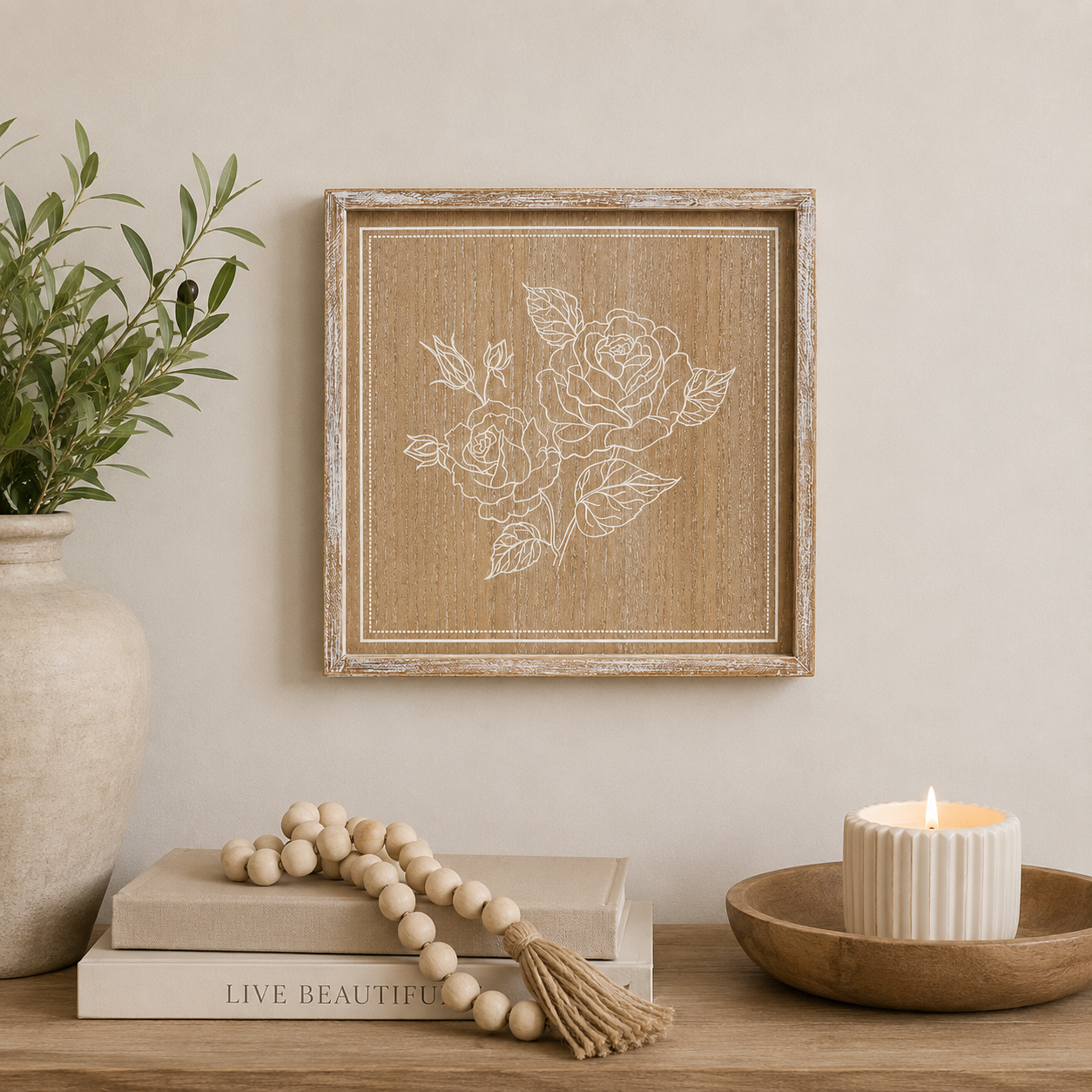 14" Reversible Wood Framed Wall Art - Universe/Rose | Natural and White