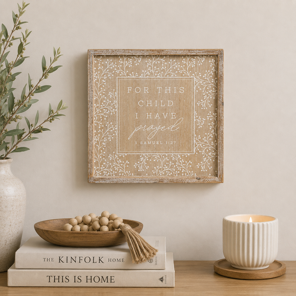 14" Reversible Wood Framed Wall Art - For This Child/Tree | Natural and White