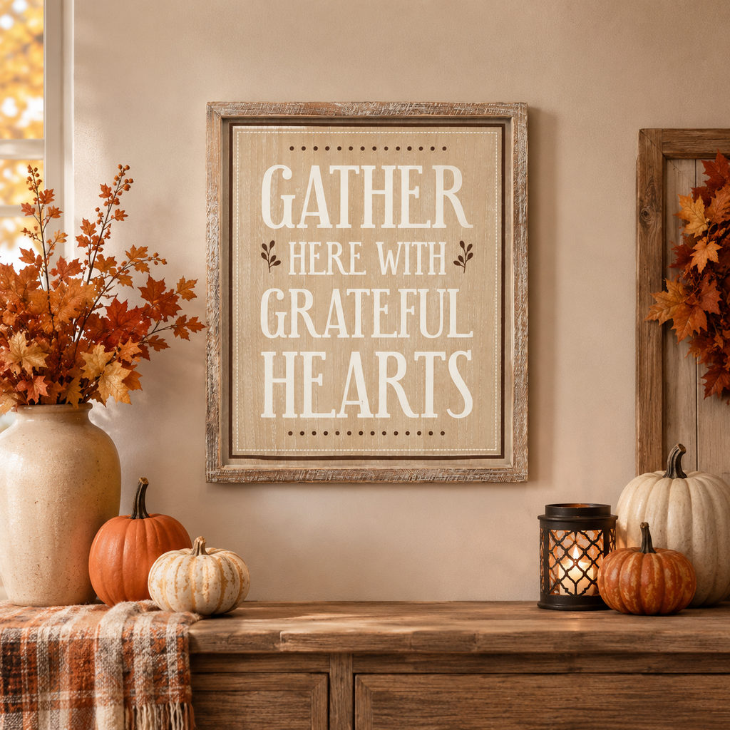 17" x 20" Reversible Wood Framed Wall Art - Snow Place Like Home/Grateful Hearts | Multicolor