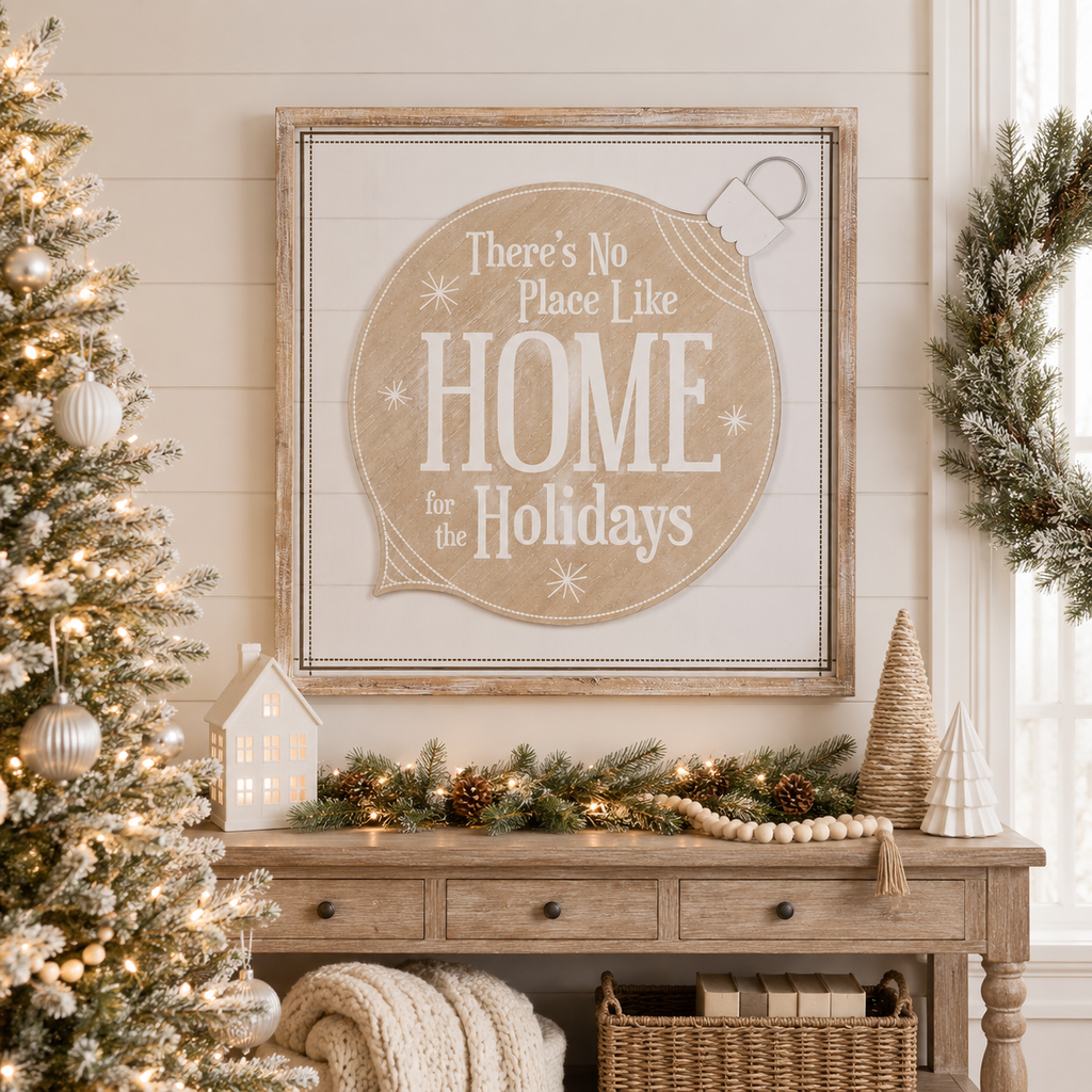 25" Reversible Wood Framed Wall Art - Home for the Holidays/Heart | Multicolor