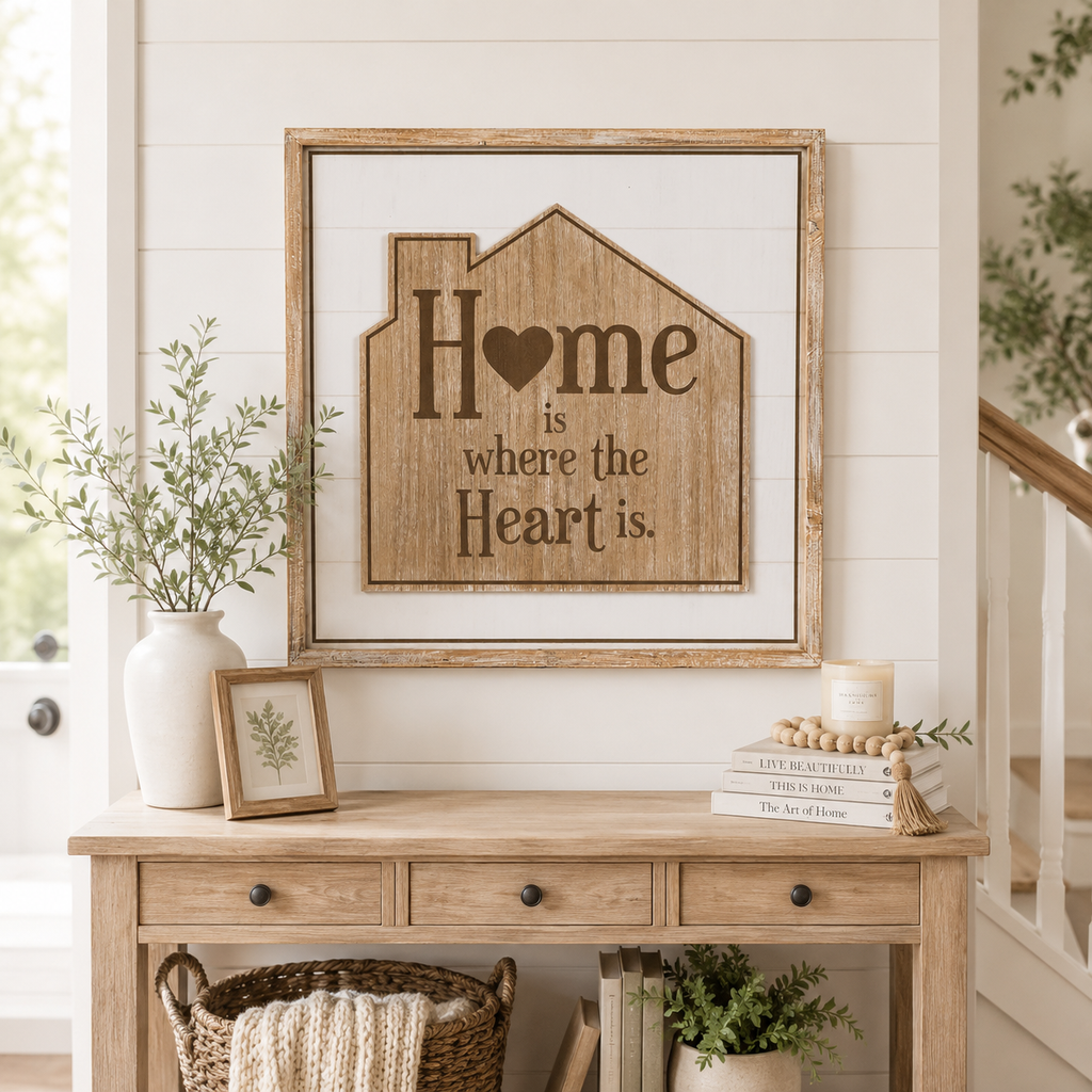 25" Reversible Wood Framed Wall Art - Home for the Holidays/Heart | Multicolor