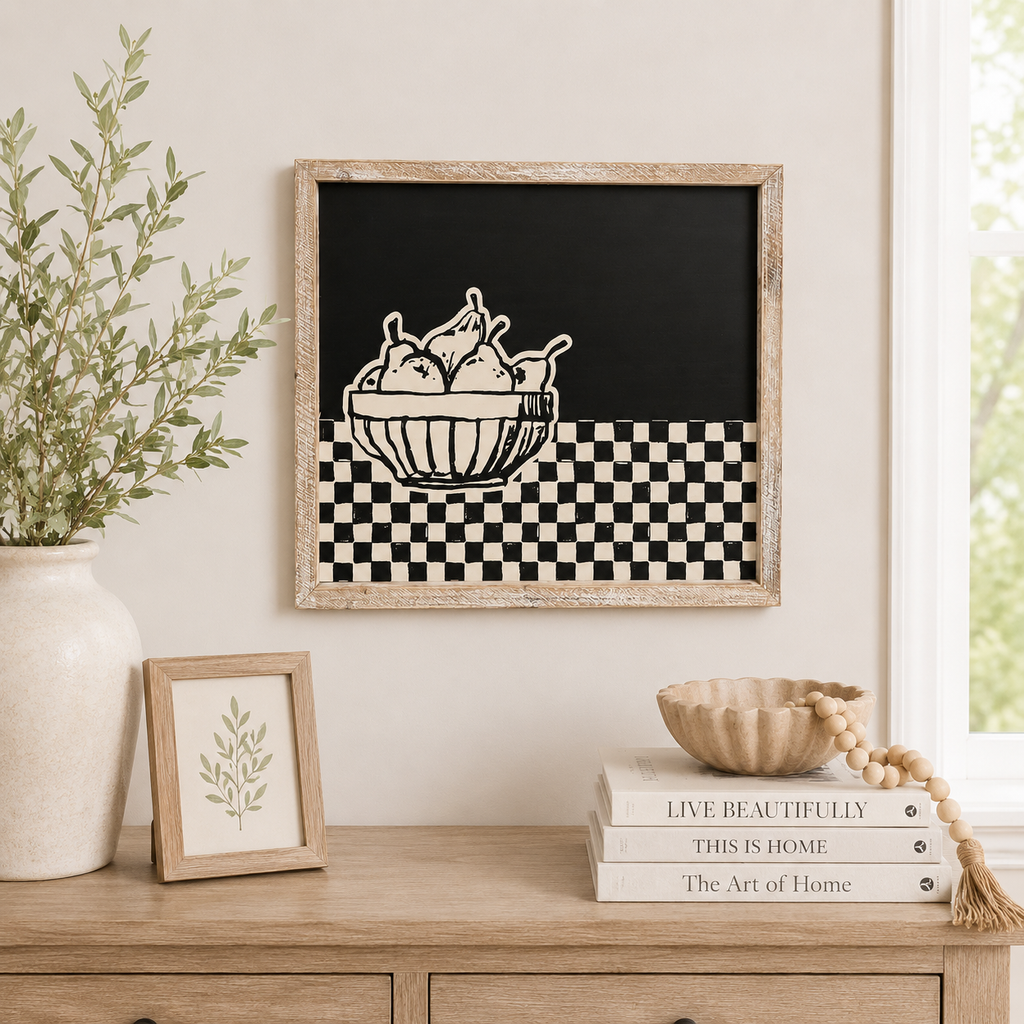 19" x 17" Reversible Wood Framed Wall Art - House/Fruits | Multicolor