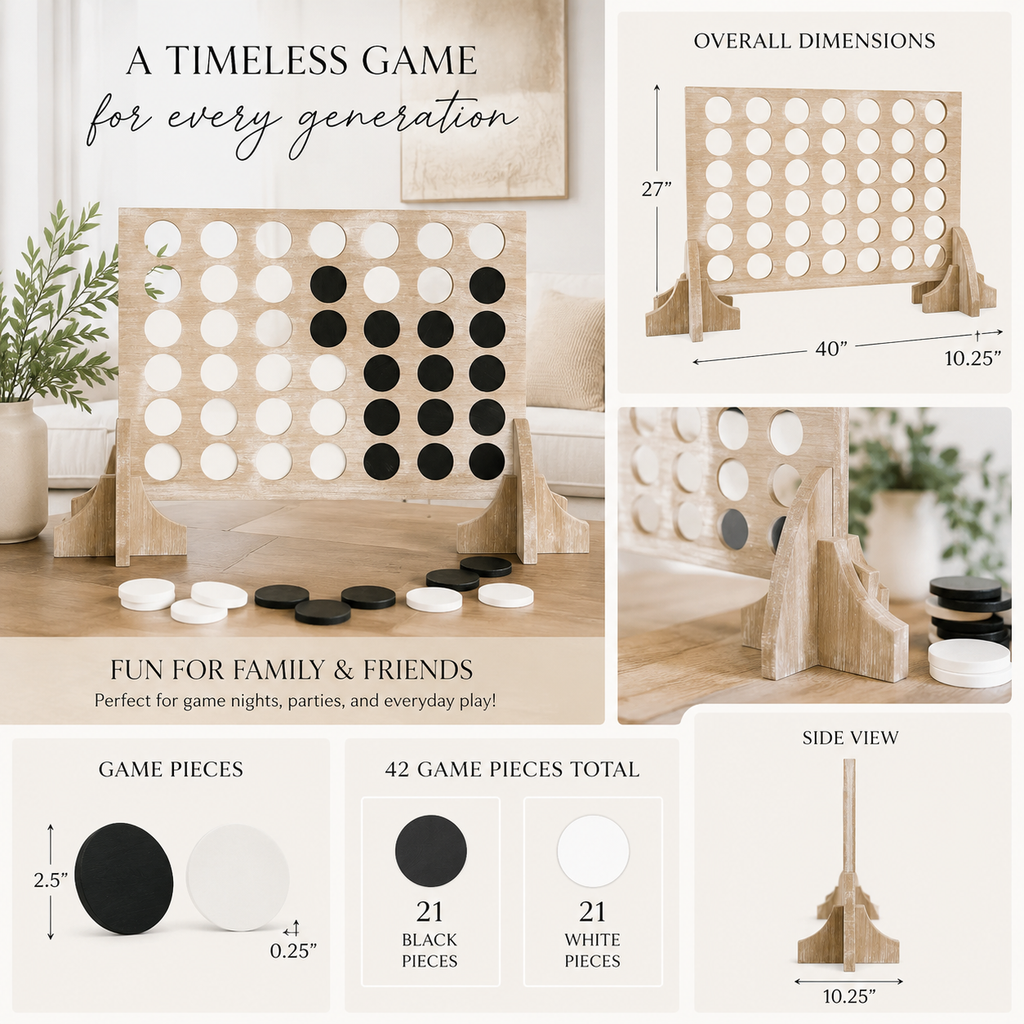 40" Oversized Wood Four in a Row Game - Multicolor | Includes 42 Pieces